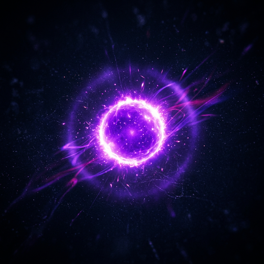 Bright purple glowing energy sphere with surrounding light streaks